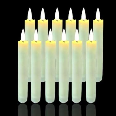 Imagem de 12 pacotes de velas cônicas sem chama, operadas a pilhas, velas falsas de 15 cm, velas de LED sem chama, cintilantes e afuniladas para casamento, Halloween, Natal, sem controle remoto