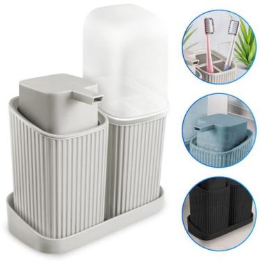 Imagem de Kit Banheiro Lavabo Decoração Luxo Porta Escovas Sabonete Líquido Com 
