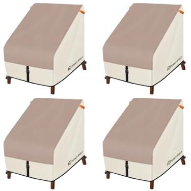 Imagem de Porch Shield Capas para cadeira de pátio – capa para cadeira Adirondack impermeável para uso ao ar livre, capa para cadeira com 4 unidades – 76 cm L x 83 cm P x 86 cm A, bronze claro e cáqui