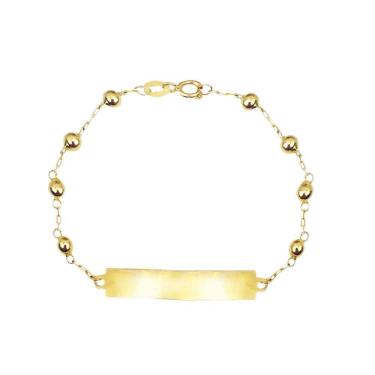 Imagem de Pulseira Infantil 13Cm 8 Bolas E Chapa Em Ouro 18K