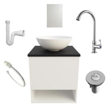 Imagem de Kit Gabinete de Banheiro com Cuba Torneira Cromada Espelho Sifão Valvu