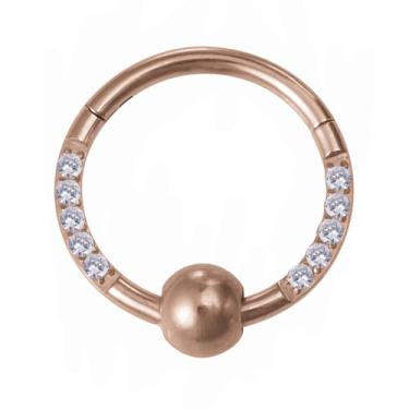 Imagem de 1 peça Anel de septo de nariz com dobradiça ouro rosa e segmento articulado CZ 18G 10 mm de aço inoxidável Helix Daith Rook Conch Tragus Brincos de cartilagem