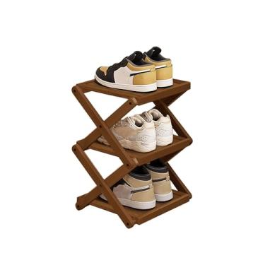 Imagem de Buric Sapateira dobrável de 3 níveis, organizador de armazenamento de sapatos de bambu natural que economiza espaço, fácil montagem e design forte para armário (marrom, três camadas)