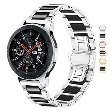Imagem de DEALELE Pulseiras de substituição compatíveis com Galaxy Watch de 46 mm, aço inoxidável sólido de 22 mm para Samsung Gear S3 Frontier/Classic/Huawei Watch GT2 de 46 mm, mulheres e homens (prata-preta)