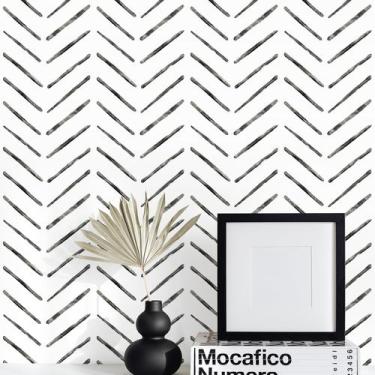 Imagem de Papel de parede Rugreat Herringbone Peel and Stick preto/branco