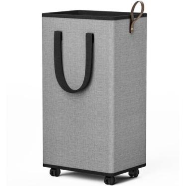 Imagem de Cesto de roupa suja SpaceTrove com rodas dobrável 100L cinza