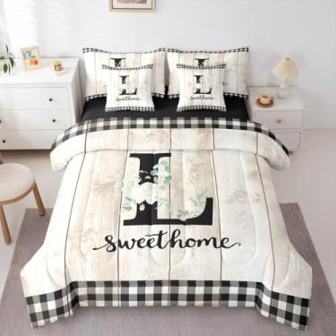 Imagem de Erosebridal Conjunto de edredom solteiro com monograma de letras, 7 peças, floral, inicial G, para adolescentes, meninas, mulheres, casa de fazenda, conjunto de cama personalizado (G)