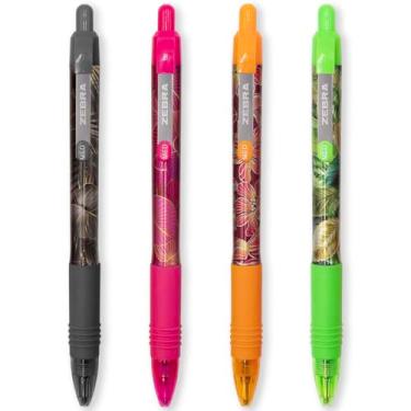 Imagem de Caneta esferográfica retrátil Zebra Z-Grip de tinta lisa - ponta de 1,0 mm - tinta azul - design tropical edição limitada - pacote com 4 canetas