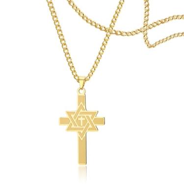 Imagem de SIPURIS Colar com cruz de estrela de Davi para homens e mulheres, pingente de cruz hexagrama, joia religiosa de Cristo, 0.98*1.65in, Aço inoxidável, Sem Pedra Preciosa