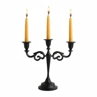 Imagem de Rely+ Candelabro de três braços com 28 cm de altura. Suporte de castiçal preto para mesa.
