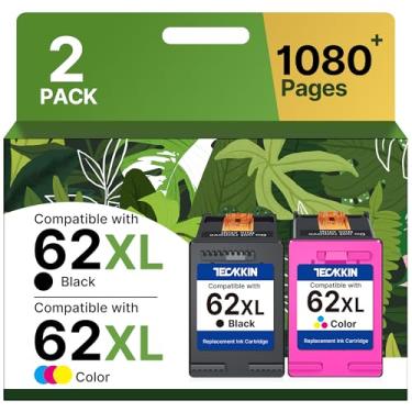 Imagem de TECKKIN Cartucho de tinta remanufaturado de substituição para HP Ink 62 HP 62 Ink 62XL Ink Funciona com HP Envy 5540 5549 5640 5660 7640 7645 OfficeJet Mobile 250 200 OfficeJet 5740 5741 8040