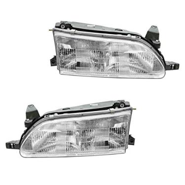 Imagem de TRQ Conjunto de montagem de farol de 2 peças lado do motorista e do passageiro compatível com Toyota Corolla 1993 1994-1997 Toyota Corolla TO2502107 TO2503107 TO2503107