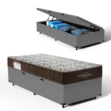 Imagem de Cama Box Baú + Colchão de Solteiro Ortobom D45 Iso 150 78x188x60cm