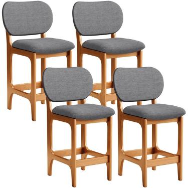 Imagem de Kit 04 Banquetas Baixa Bar Cozinha E Sala De Jantar Fixa Betta L02 Imbuia Linho Cinza Escuro - Lyam Decor