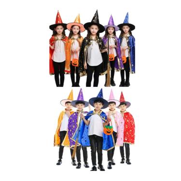 Imagem de Fantasia de Bruxa Mago  Unissex C/ Capa e Chapéu Infantil