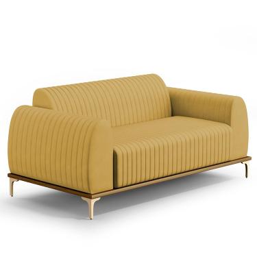 Imagem de Sofá 2 Lugares Para Sala De Estar Molino 150 Cm D02 Pés D'ouro Veludo Mostarda C-260 - Lyam Decor