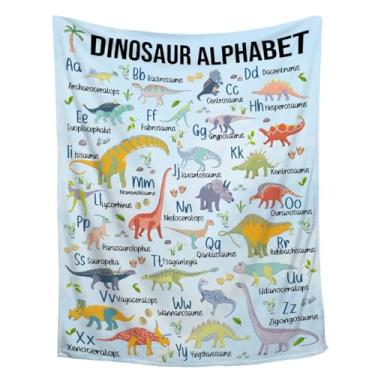Imagem de Cobertor de alfabeto de dinossauro, cobertor de parque jurássico, presente educacional de aprendizagem para crianças, meninos, amantes de dinossauros, cobertor de flanela super macio para sofá,