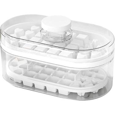 Imagem de Forma de Gelo，Forma de Gelo Com Tampa，Bandeja de Cubos de Gelo, Caixa de Freezer PortáTil Para Armazenamento de Gelo Ms328(Branco)