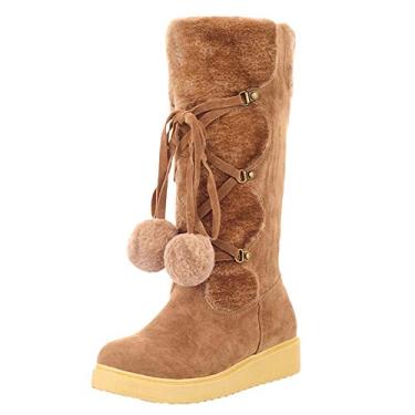 Imagem de Bigfanshu Bota de neve feminina para meninos e meninas, sapatos rasos quentes de inverno, Marrom, 35 M EU