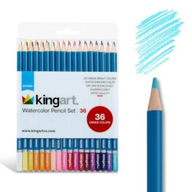 Imagem de KINGART 313-36 Conjunto de lápis aquarela de qualidade artística de 36 quilates, 36 cores exclusivas altamente pigmentadas, pré-afiadas, use molhado ou seco para desenhar, pintar e mídia mista, de