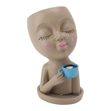 Imagem de Vaso de plantas de resina criativo fofo pequeno para beber café com orifício de drenagem para decoração de jardim interno e externo, decoração de prateleira de mesa de escritório (amarelo)