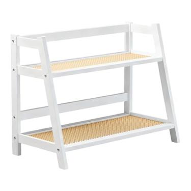 Imagem de WeiLaiKeQi Prateleira de armazenamento de artigos diversos de decoração para casa com duas camadas para balcão de quarto e casa, White L