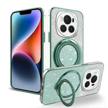 Imagem de Anlalish Capa compatível com Honor Magic 6 Pro com suporte, Honor Magic 6 Pro, capa fina de silicone com anel Funda Glitter acessórios presentes para mulheres/homens (verde)