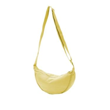 Imagem de Bolsas transversais crescentes para mulheres, bolsas de nylon modernas, bolsa tiracolo pequena para viagem Hobo, Amarelo, 13"L x 4"W x 6.5"H