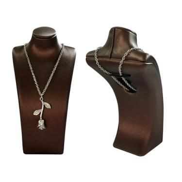 Imagem de SCIKHEFT Colar de couro PU expositor colar suporte de busto pingente rack para balcão de exibição (café, pequeno)