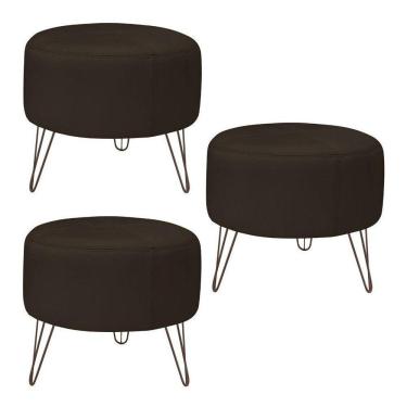 Imagem de Kit 3 Puffs Decorativos Redondo Couro Marrom