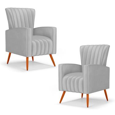 Imagem de Kit 02 Poltronas Decorativas Melody Com Pés Palito Veludo Cinza Claro - Desk Design