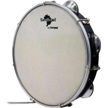 Imagem de Pandeiro 10 Premium Pele Branca SamBrasil Preto - LIVERPOOL