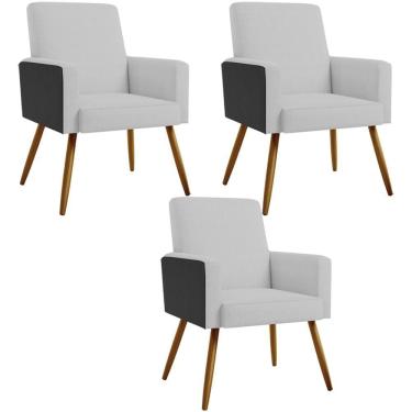 Imagem de Kit 03 Poltronas Maria Pés Palito Cinza Couríssimo Preto