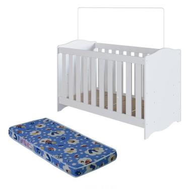 Imagem de Berço Infantil Cama 3 Em 1 Multifuncional Com Colchão, Regulagem De Altura E Grade Em Mdf Quarto De Bebê Branco