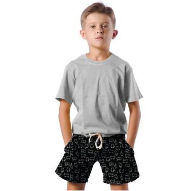Imagem de Shorts Infantil Bermuda Calção Praia Verão Gatos Neon Cartoon White 36