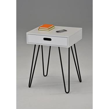 Imagem de Mesa lateral branca suporte de cabeceira preto pernas de metal com uma gaveta 61 cm A - estilo meados do século