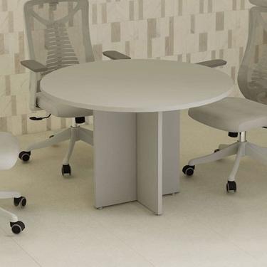 Imagem de Mesa de Reunião Redonda 110cm X 110cm com 4 Lugares e Pés Painel para Escritório Corporate Cinza
