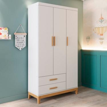 Imagem de Guarda-roupa de Bebê 3 Portas Hellen Branco/Bétula