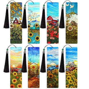 Imagem de HTTDMY 8 peças de marcadores artísticos de pintura de diamante, lindos marcadores de acrílico kits de artesanato presentes com borlas para mulheres adultas amantes de livros (girassol)