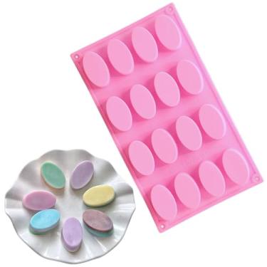 Imagem de Molde de silicone oval liso sabonetes artesanal 25g Forma Sabonete pequeno 16 cavidades