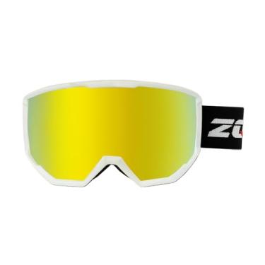 Imagem de ANSUNDA Óculos de esqui OTG, óculos de neve e snowboard esportivo para jovens adultos 100% proteção UV400 antiembaçamento (armação branca alça preta - lente dourada Revo (Vlt 14%))