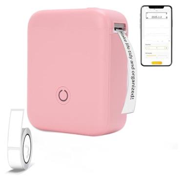 Imagem de Dpofirs Máquina Fabricante de Etiquetas, Impressora Portátil de Etiquetas Bluetooth Integrada Em Vários Modelos Com APP, Impressora Fotográfica Térmica Portátil Sem Tinta para Escritório (Rosa)
