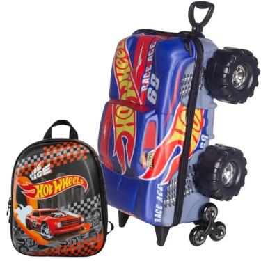 Imagem de Kit Mala Infantil Mochila Escolar Hot Wheels Monster Trucks-Masculino