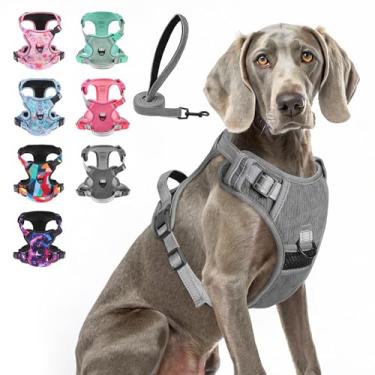 Imagem de BEAUTYZOO Peitoral para cães grande, ajustável e conjunto de coleira para cães - fácil de usar com 3 fivelas/alça de controle, colete refletivo macio acolchoado para treinamento, caminhada, caminhada
