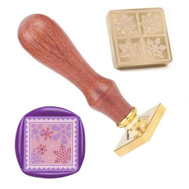 Imagem de Carimbo de lacre de cera de Natal carimbo de vedação de floco de neve latão e uma alça de madeira carimbos cabeça para cartões de natal convites de festa carta envelope cartões de felicitações