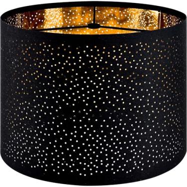Imagem de GO&SO Abajures Pretos Goso Abajures De Tambor Com Design De Perfuração A Laser, Abajur Médio 13" Superior X 13" Inferior X 10" De Altura, Abajur Para Abajur De Mesa, Abajures De Chão, Pendurados Na