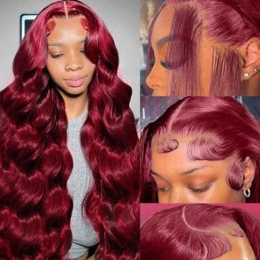 Imagem de Perucas frontais de renda QZOQZO 99j Burgundy Human Hair 22cm 180%