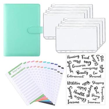 Imagem de dalisp Pasta de notebook PU get Planner Binder Cover com Binder Pocket Personal Cash get Envelopes System 6 Hole Binder Zipper (Capa Verde com Folha Transparente, A6)