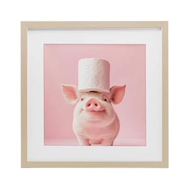 Imagem de Stupell Industries Papel higiênico Silly Piggy Pink Impressão emoldurada branca sob vidro, design por Heidi Kuntz, 13 x 13