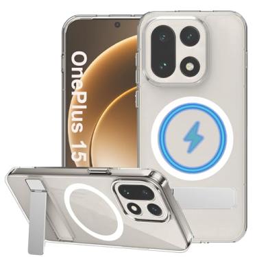 Imagem de condgood Capa para OnePlus 15 compatível com MagSafe, suporte de metal plano integrado e magnético forte, moldura espessa de proteção de grau militar, capa de telefone antiamarelamento para One Plus